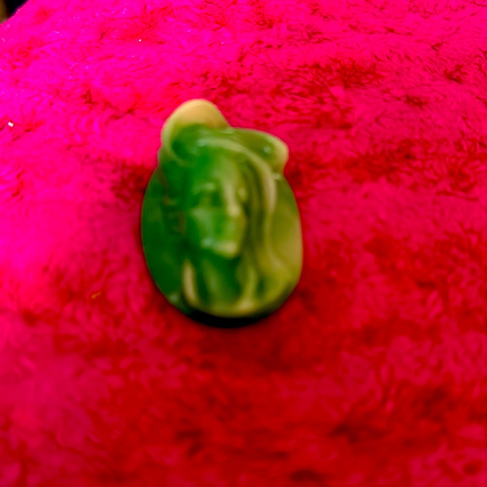 Beautiful unique jade woman pendant with silver loop..about 2”